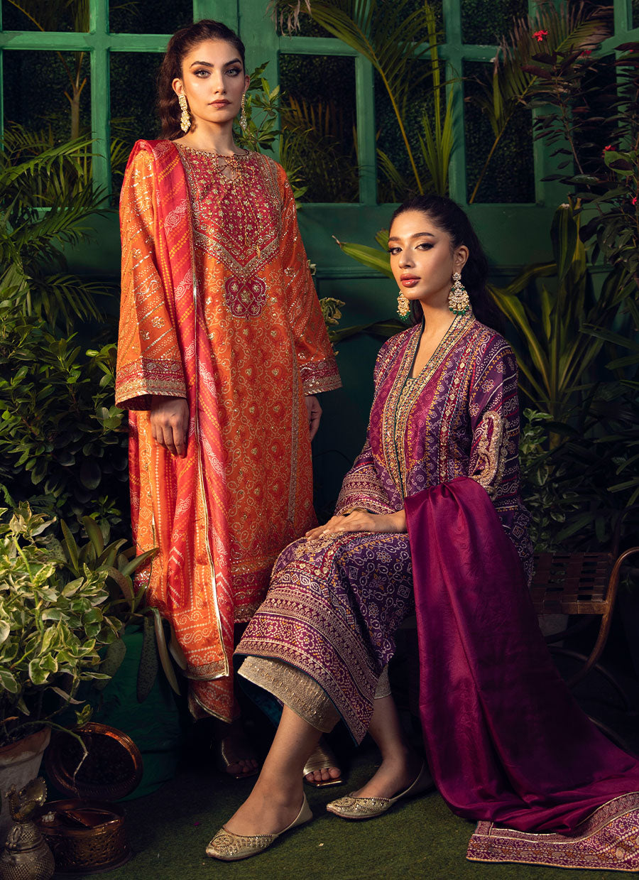 Sima Orange and Red Chunri Kurta With Chunri Dupatta