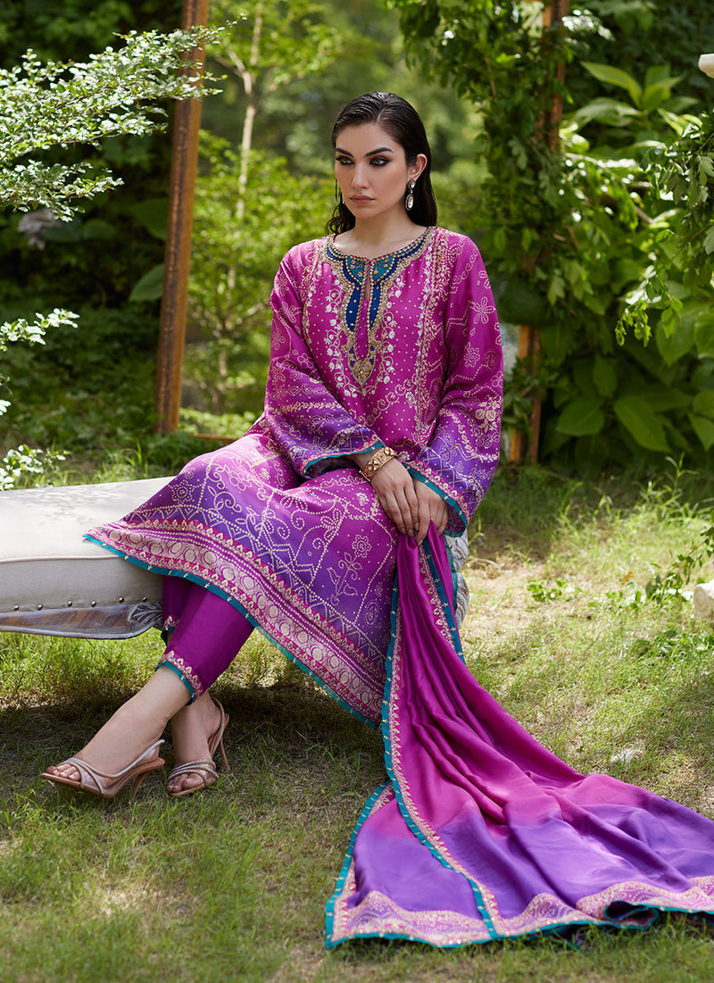 Tazeen Magenta Ombre Shirt and Dupatta