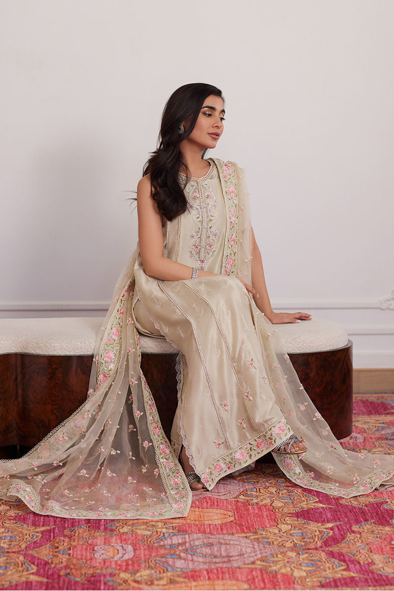 Everly Cream Shirt And Dupatta with pants