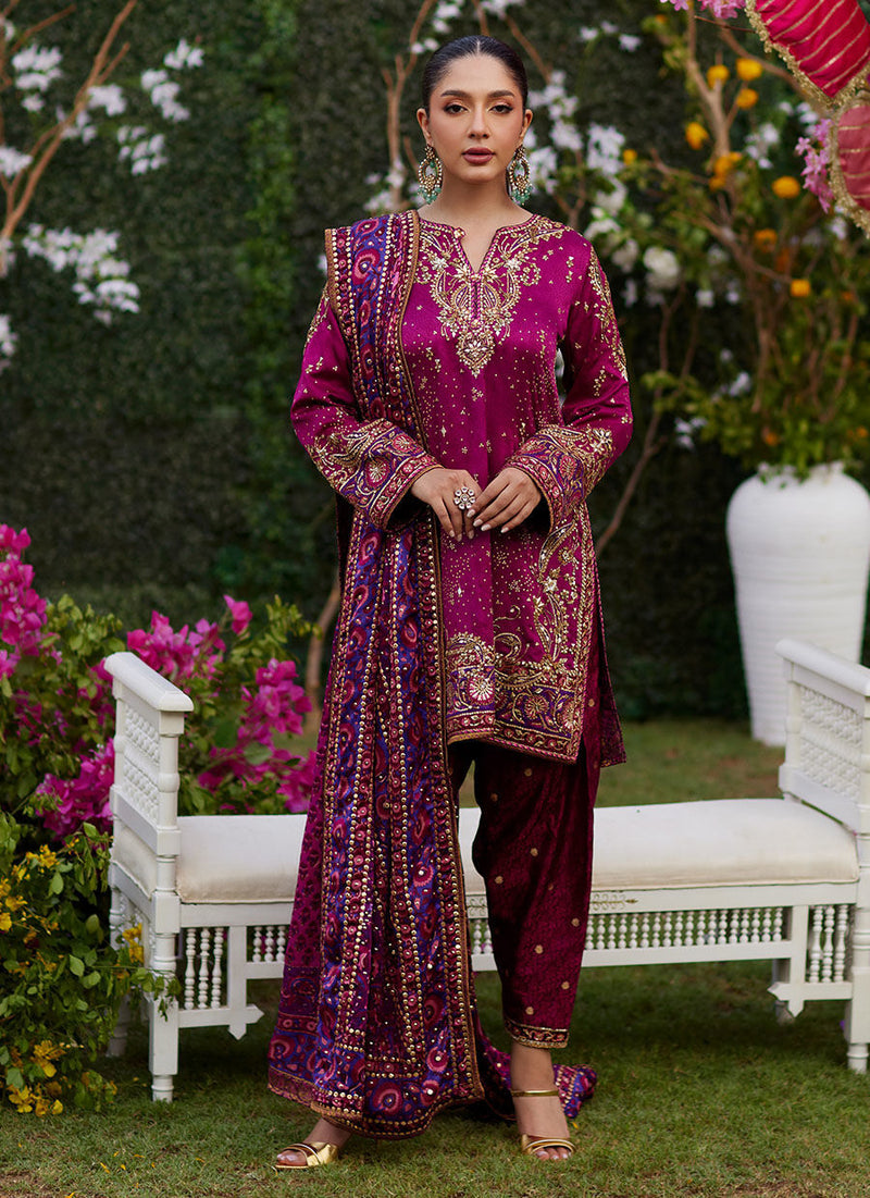 Nura Magenta Shirt And Dupatta