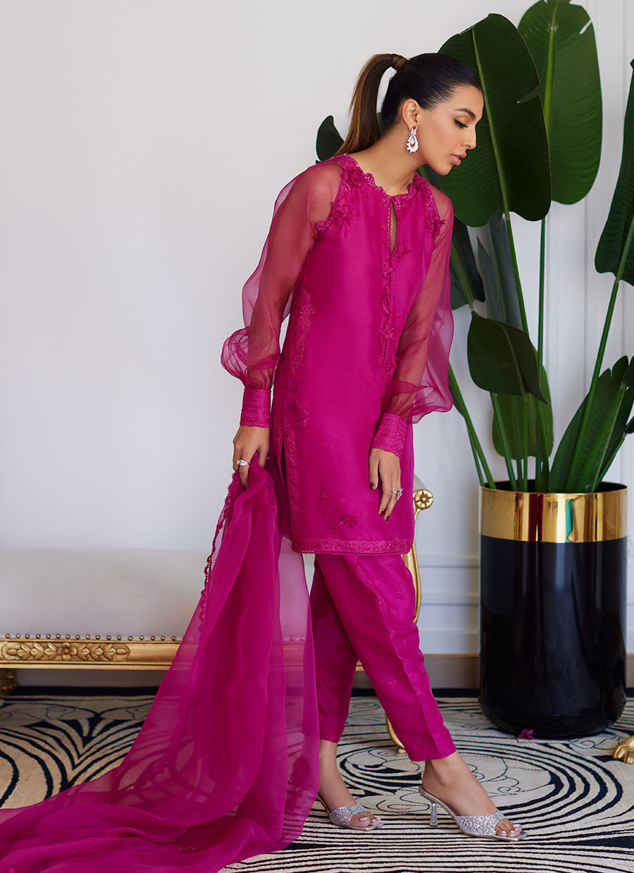 Elio Hot Pink Raw Silk Shirt With Dupatta - Shalwar Only