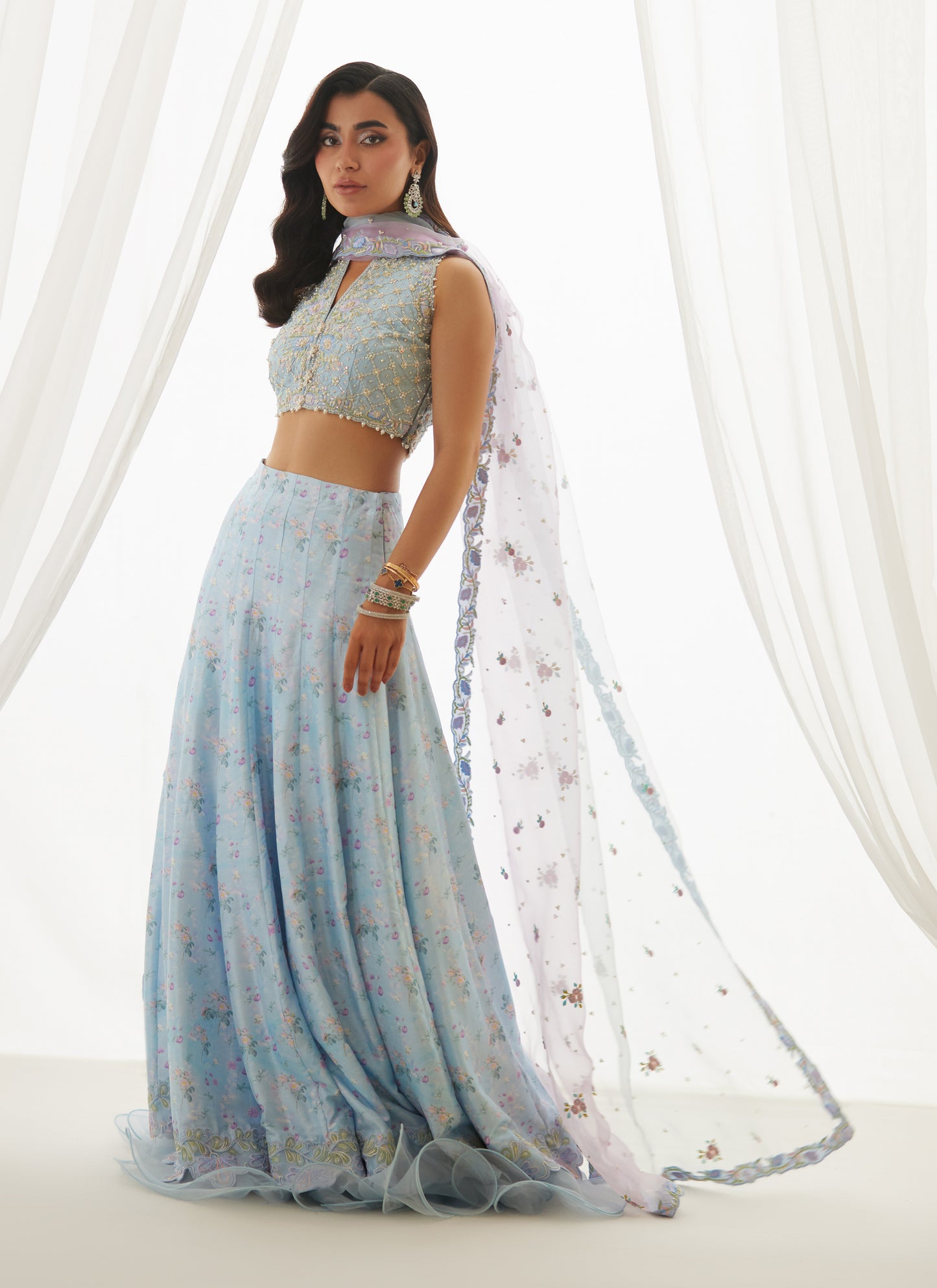 Zyla Sky Blue Choli, Lehenga And Dupatta