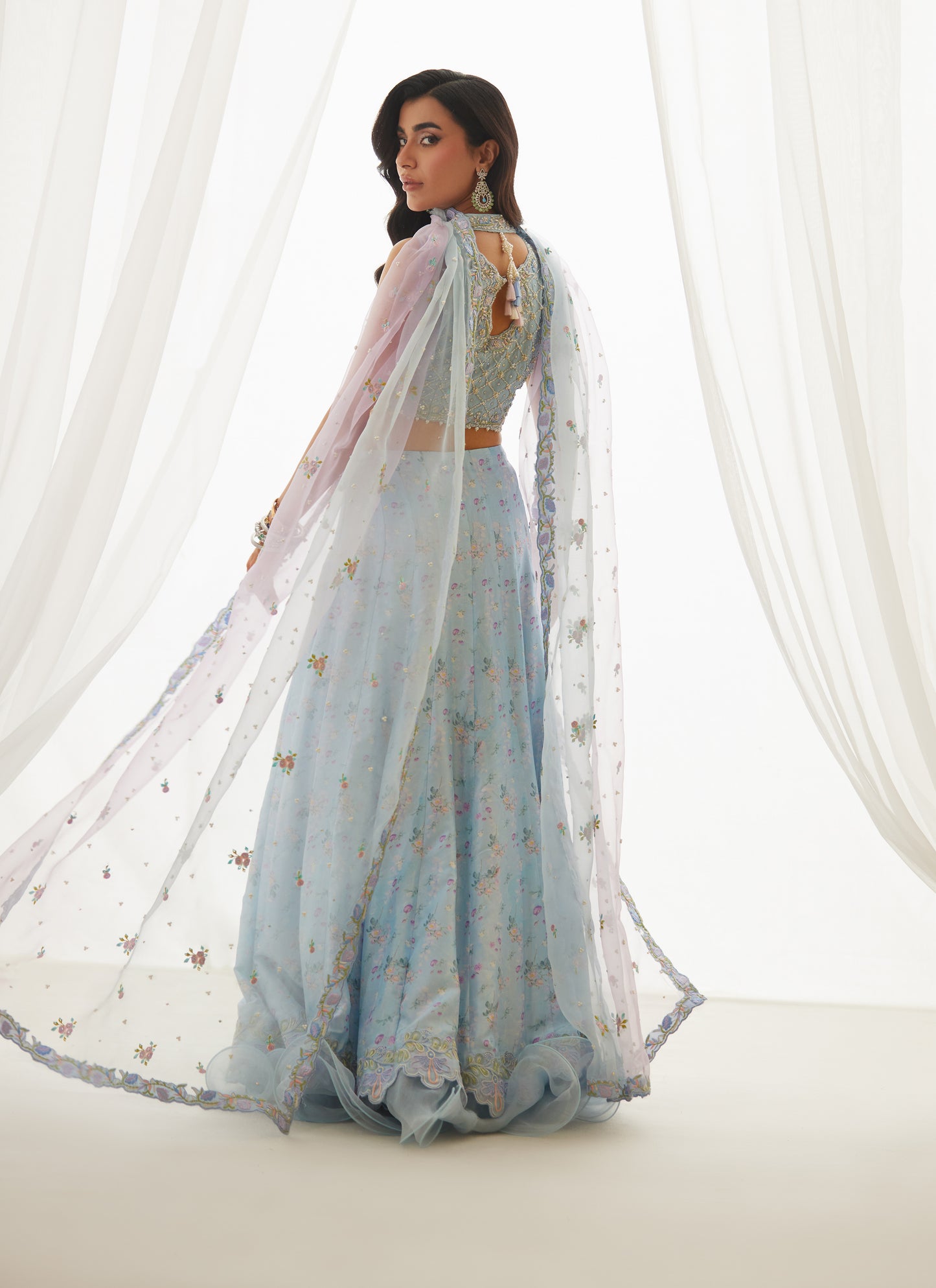 Zyla Sky Blue Choli, Lehenga And Dupatta