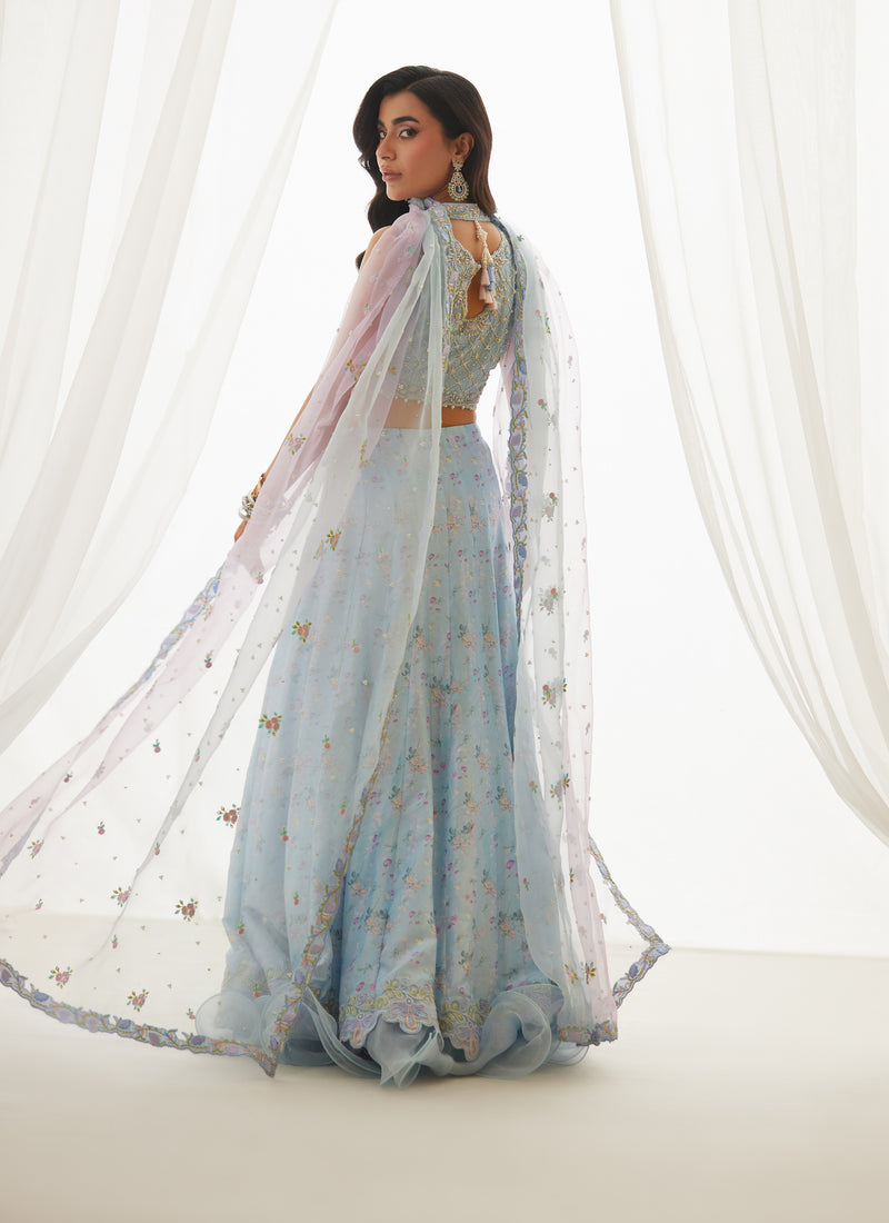 Zyla Sky Blue Choli, Lehenga And Dupatta