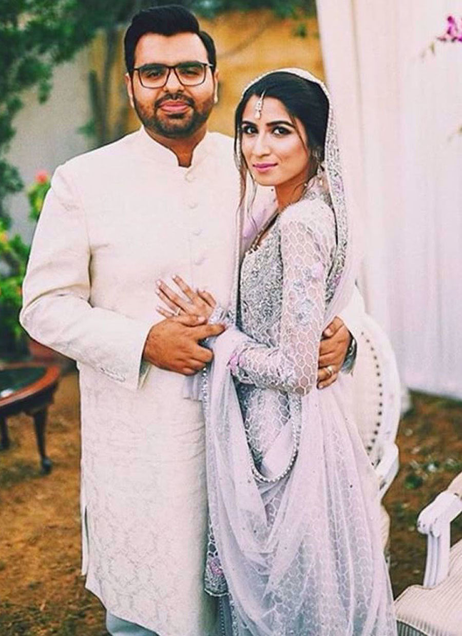 Aisha made a beautiful bride in a lavender Farah Talib Aziz Bridal