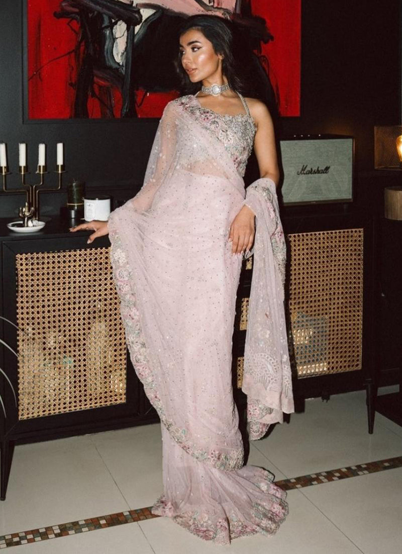 ROSA DREAMWEAVE SAREE WITH CUTWORK EMBELLISHED JACKET