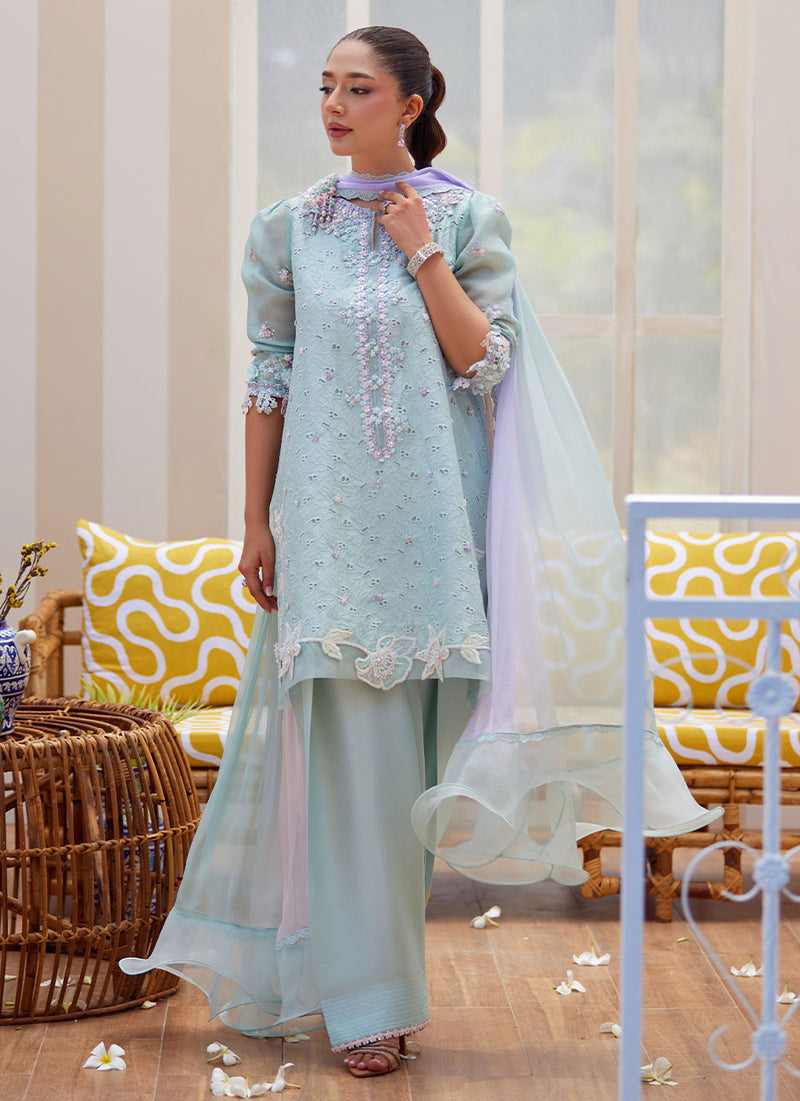 Noa Ice Blue Shirt and Dupatta