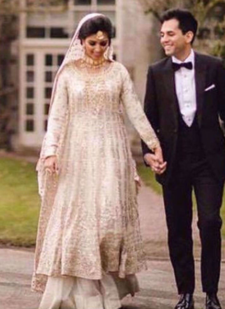 Ivory and gold Farah Talib Aziz ensemble