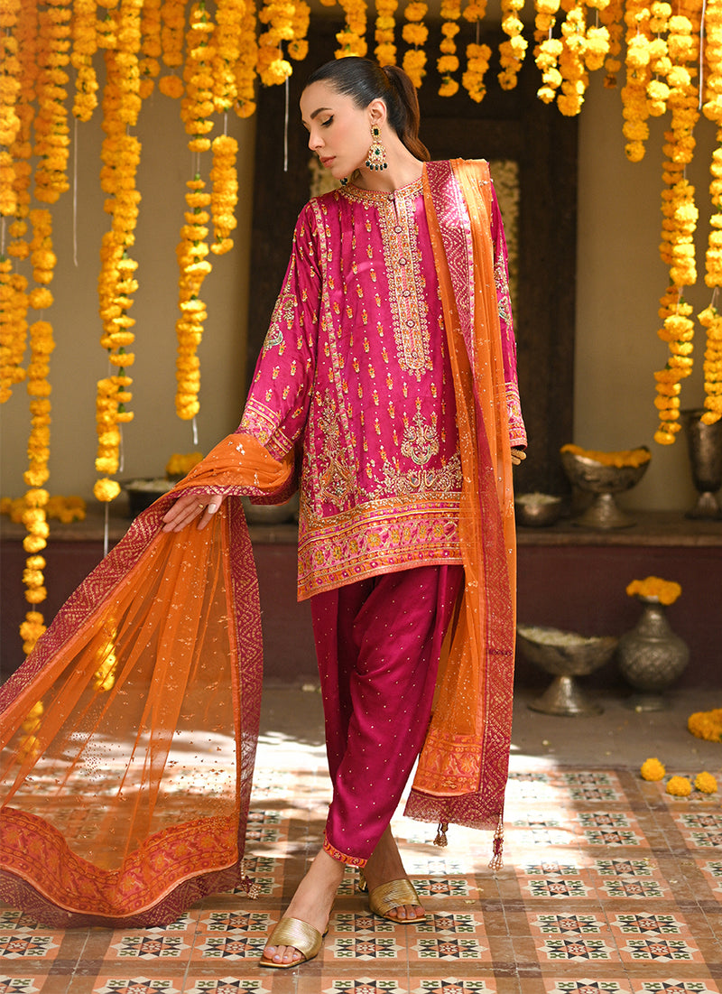 Klara Magenta pink panelled shirt with shalwar
