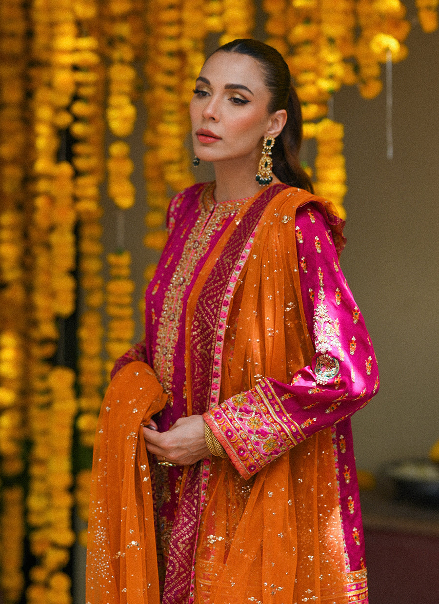 Klara Magenta pink panelled shirt with shalwar