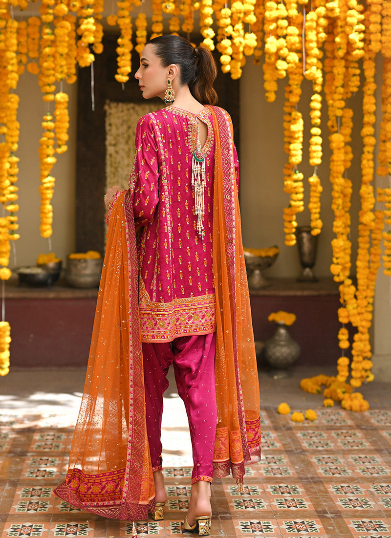 Klara Magenta pink panelled shirt with shalwar