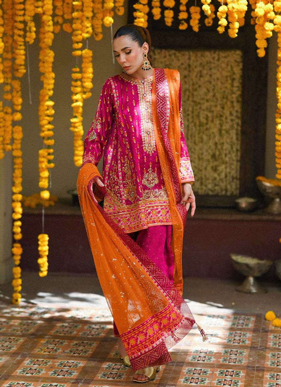 Klara Magenta pink panelled shirt with shalwar