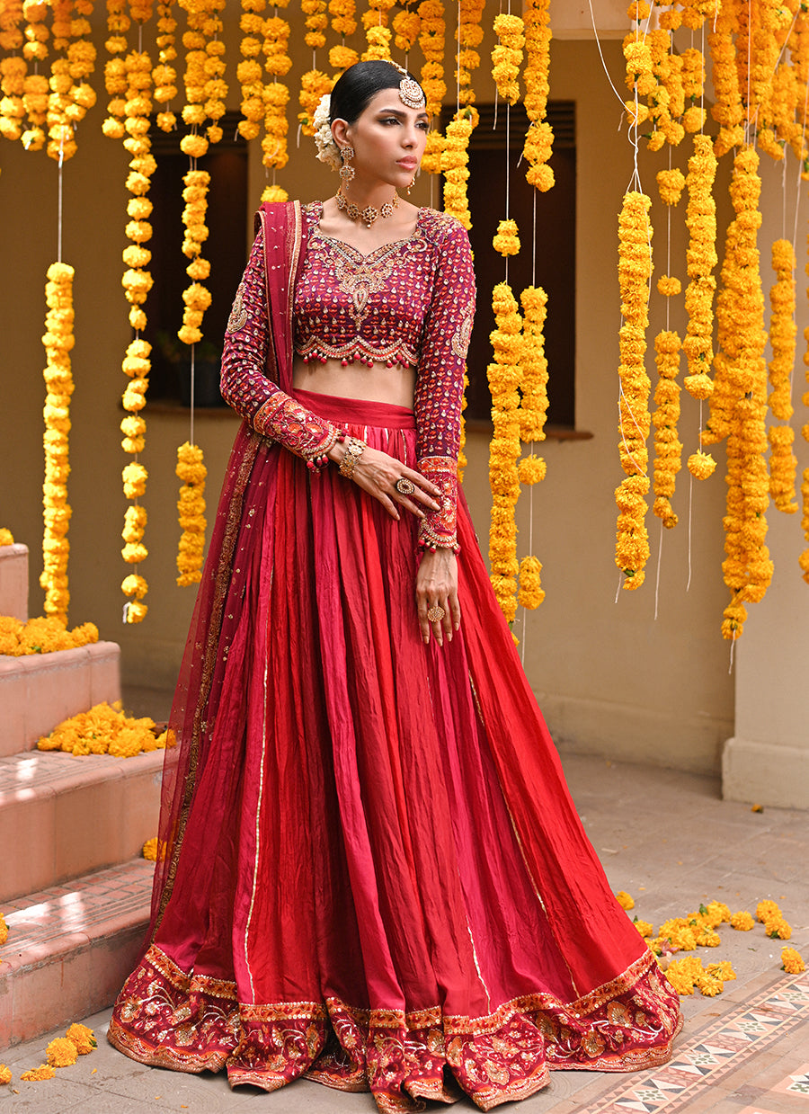 Lenora deep red lengha choli