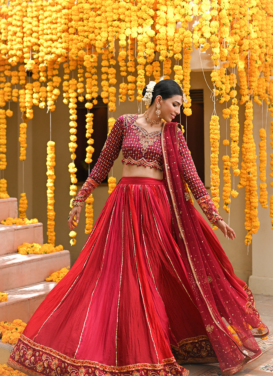 Lenora deep red lengha choli