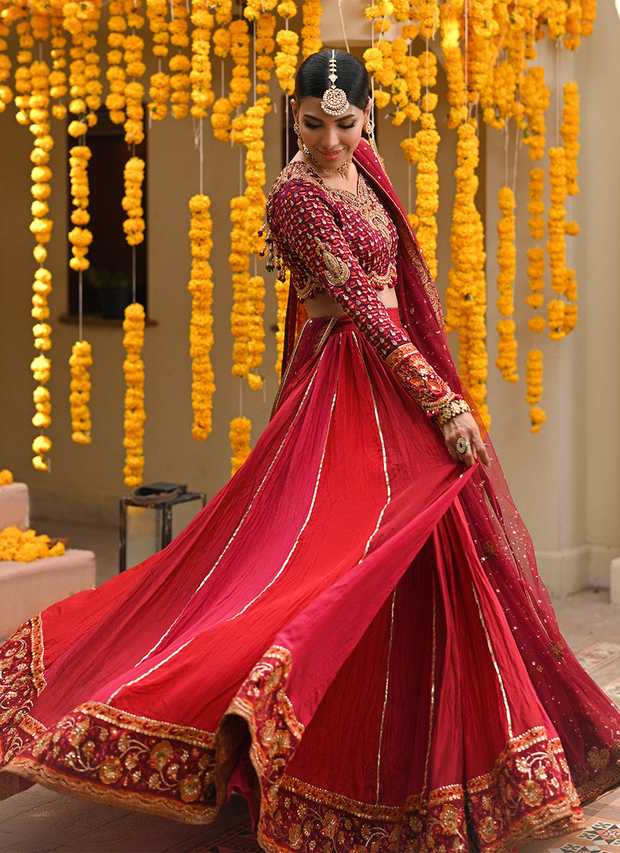 Lenora deep red lengha choli