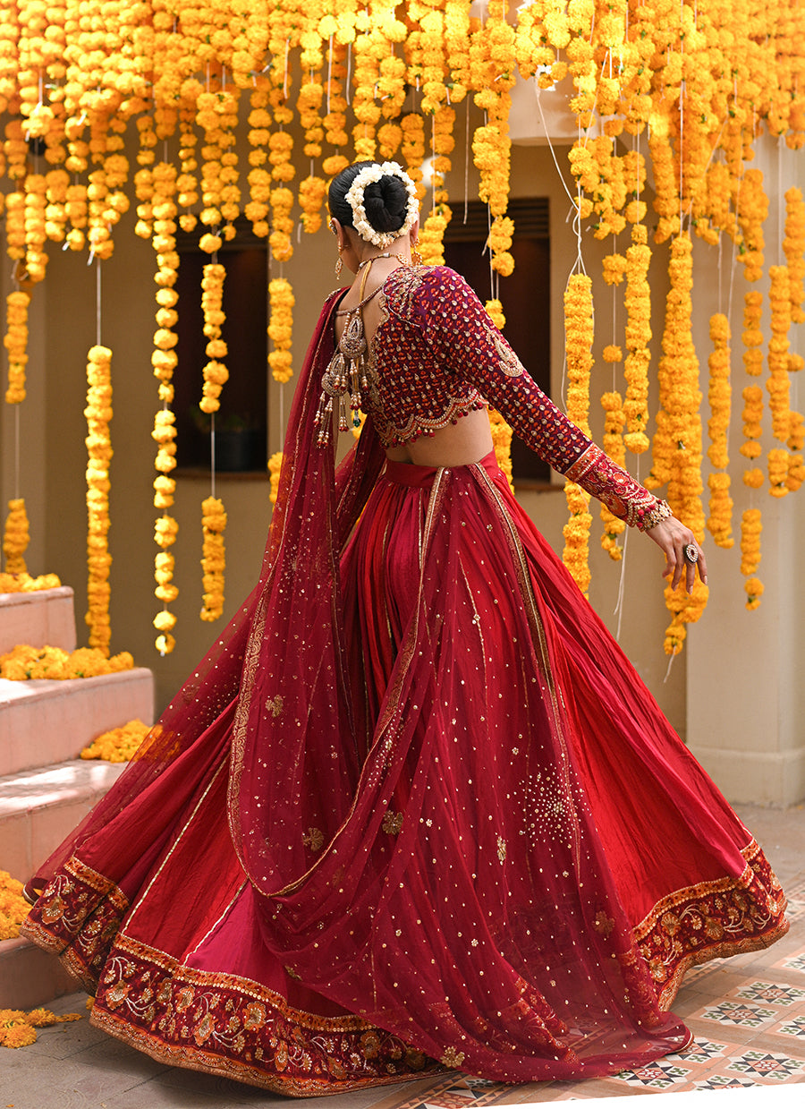 Lenora deep red lengha choli