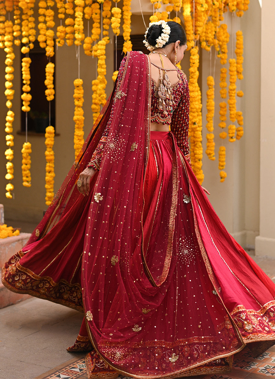 Lenora deep red lengha choli