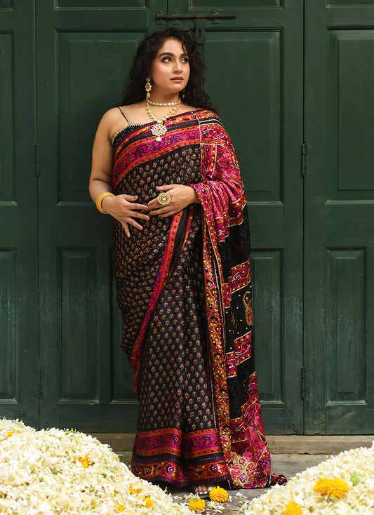 Ruthie black silk saree