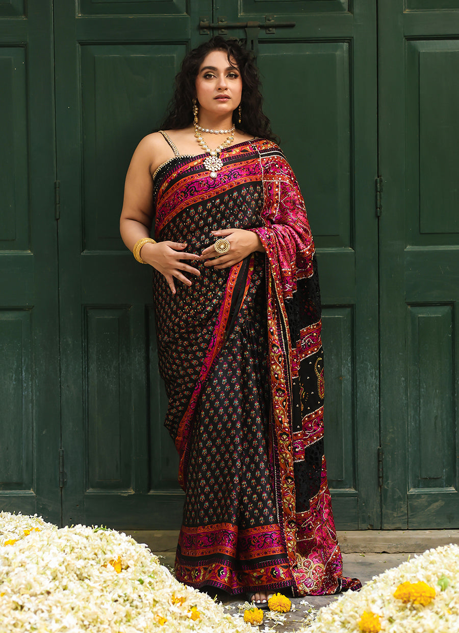 Ruthie black silk saree