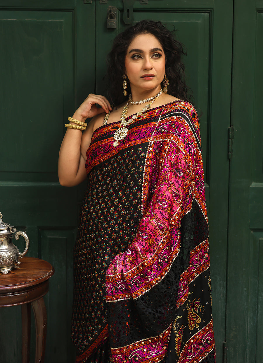 Ruthie black silk saree