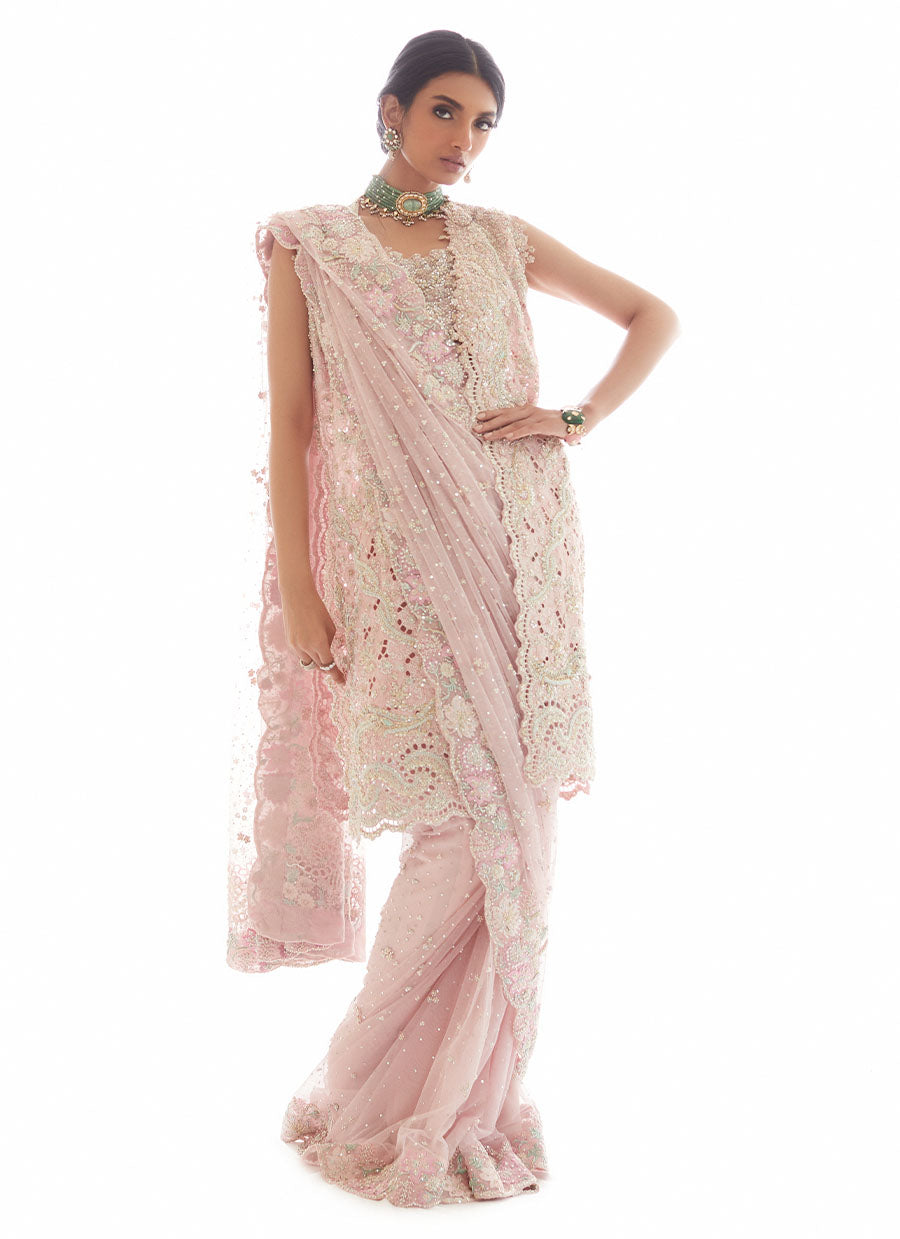 ROSA DREAMWEAVE SAREE WITH CUTWORK EMBELLISHED JACKET