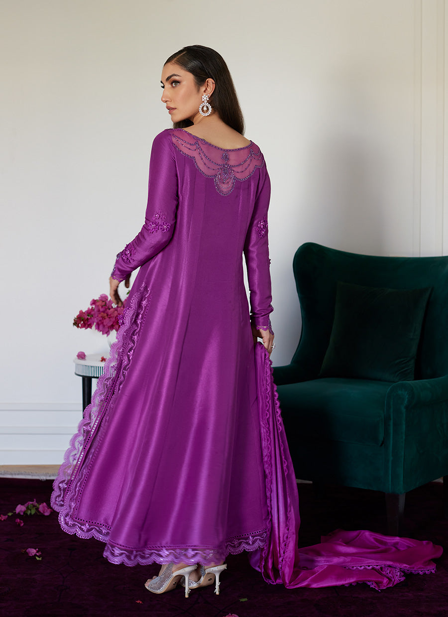 Tierra Muted Magenta Embroidered Raw Silk Kalidar With Dupatta