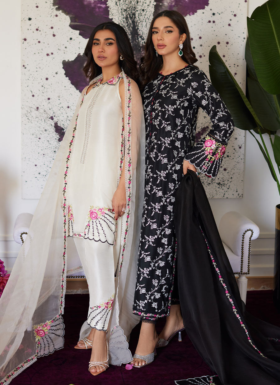 Vittoria Black Embroidered Raw Silk Shirt With Dupatta