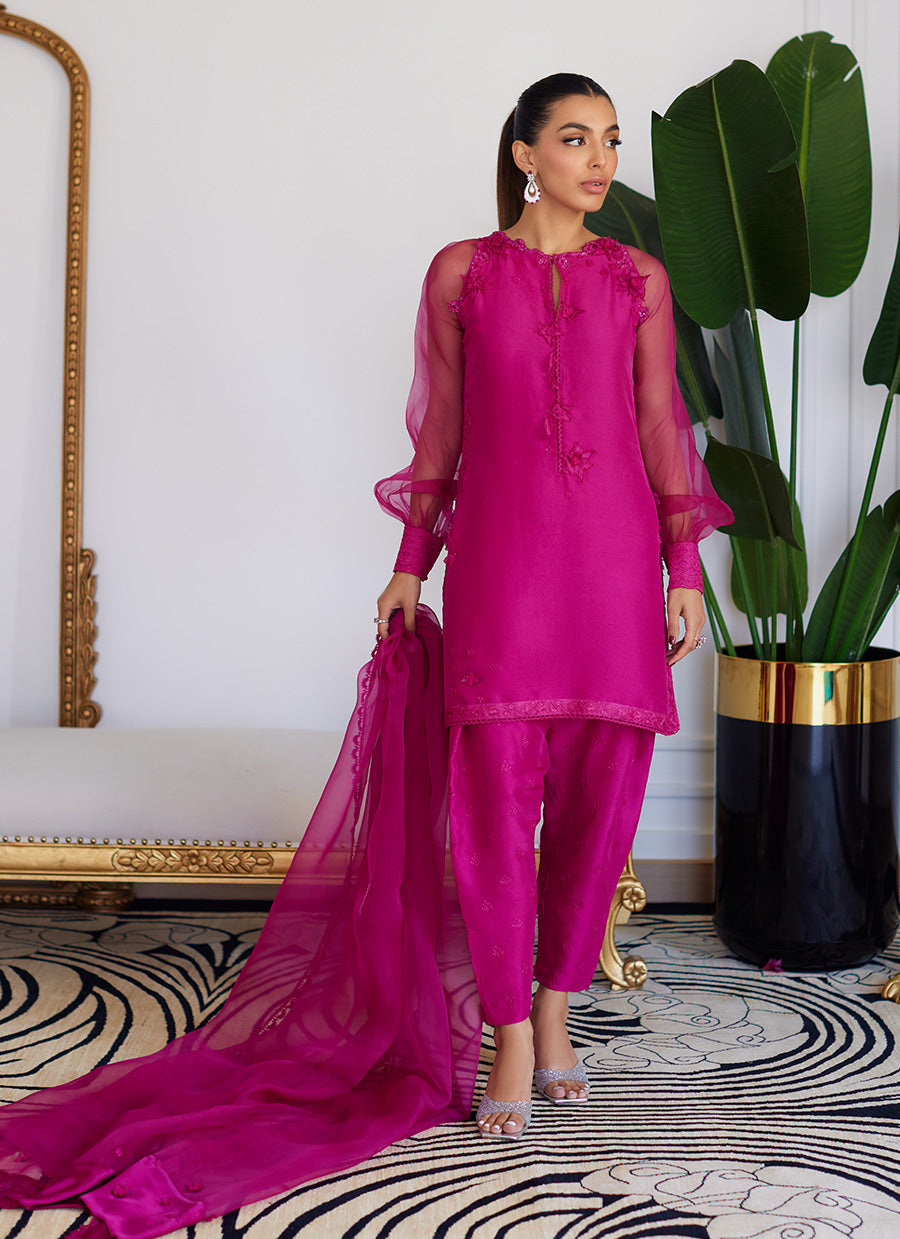 Elio Hot Pink Raw Silk Shirt With Dupatta