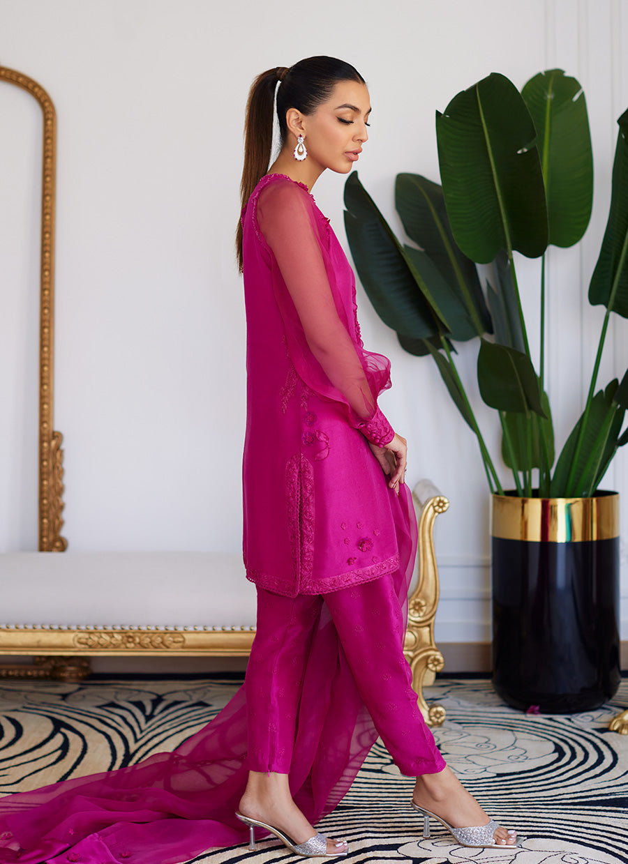 Elio Hot Pink Raw Silk Shirt With Dupatta