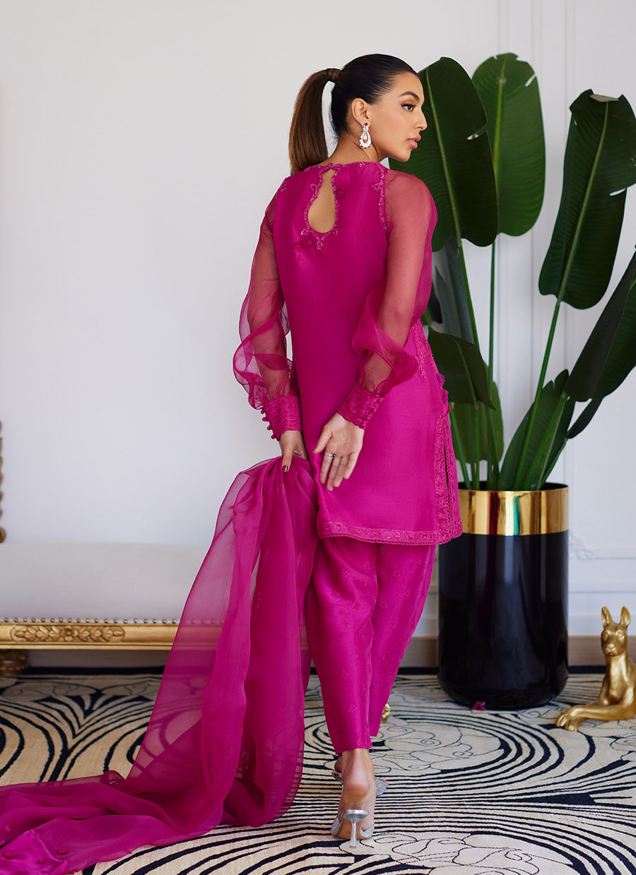 Elio Hot Pink Raw Silk Shirt With Dupatta