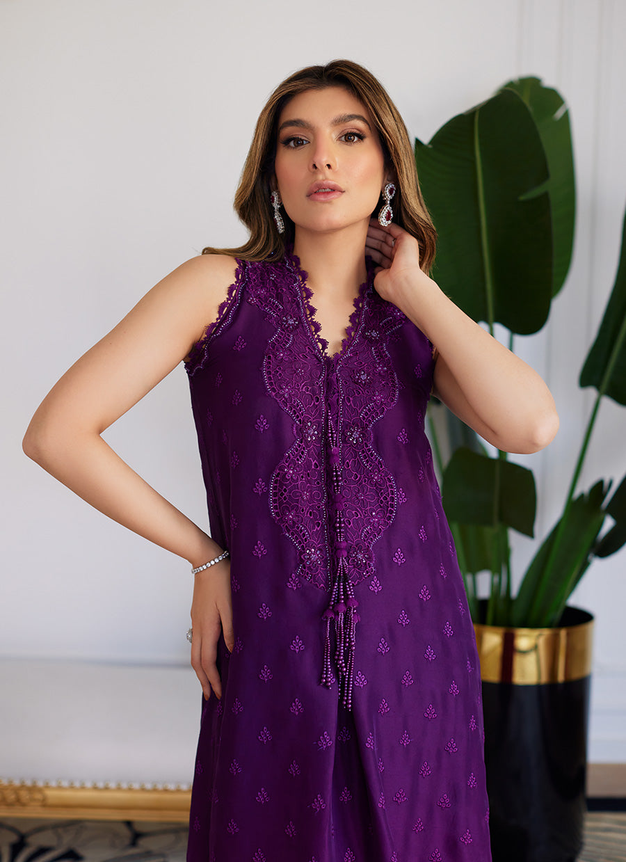 Violette Wild Berry Ombre Embroidered Raw Silk Shirt