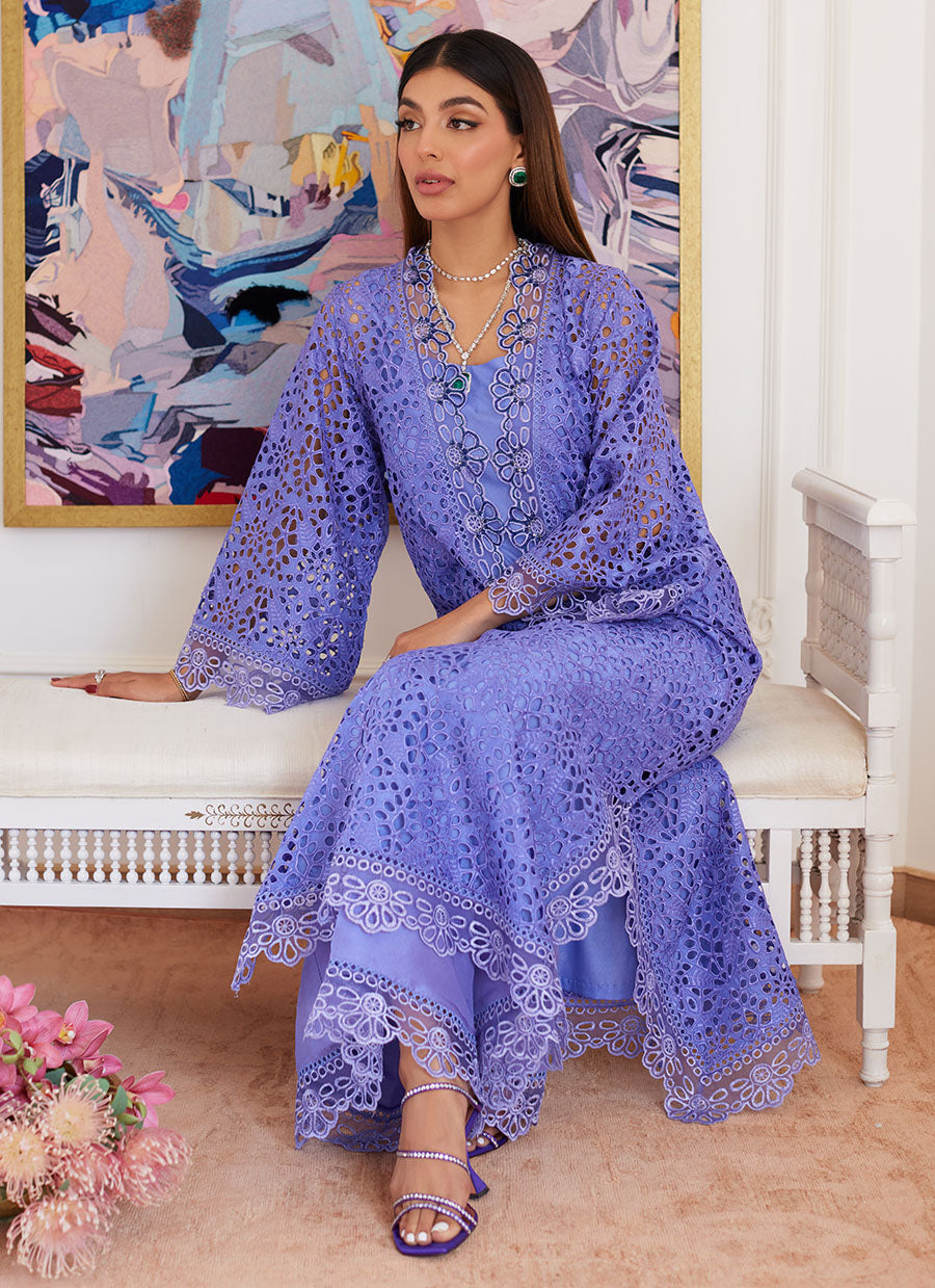 Evanthia Periwinkle Rawsilk Schiffli Long Shirt