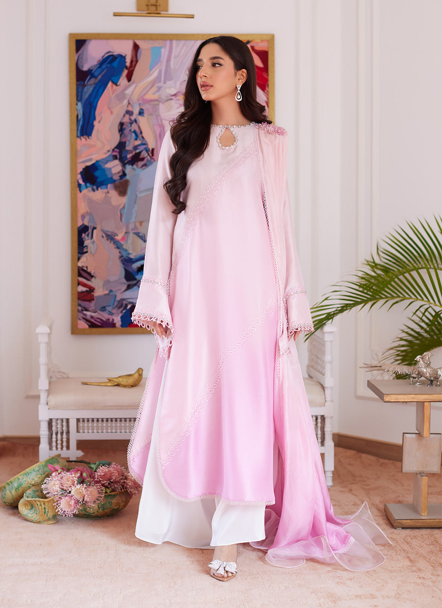 Arellia Baby Pink Two Toned Rawsilk Shirt With Dupatta