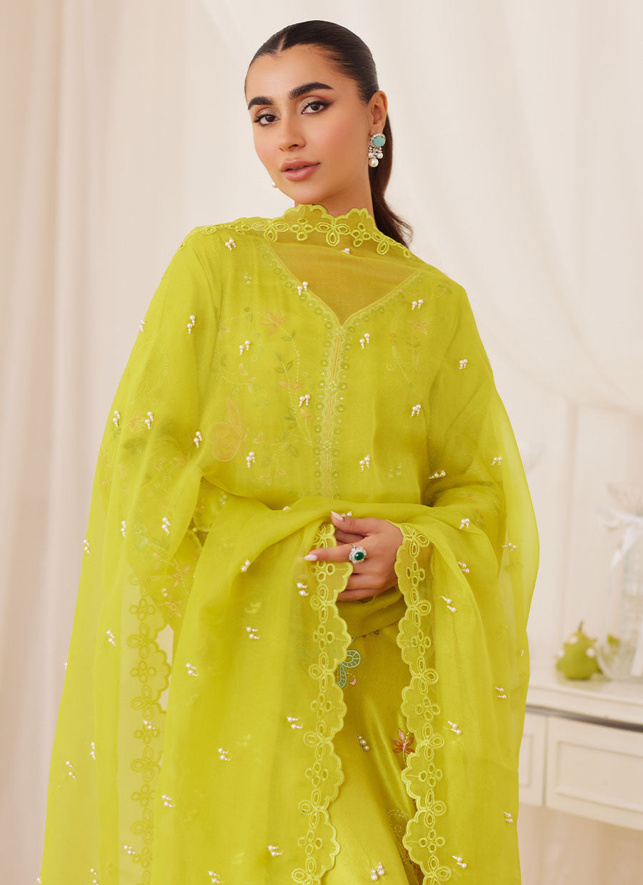 Marija Kiwi Green Embroidered Shirt And Dupatta