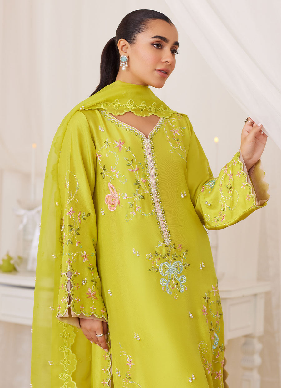 Marija Kiwi Green Embroidered Shirt And Dupatta