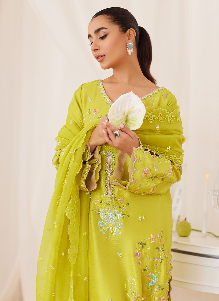 Marija Kiwi Green Embroidered Shirt And Dupatta