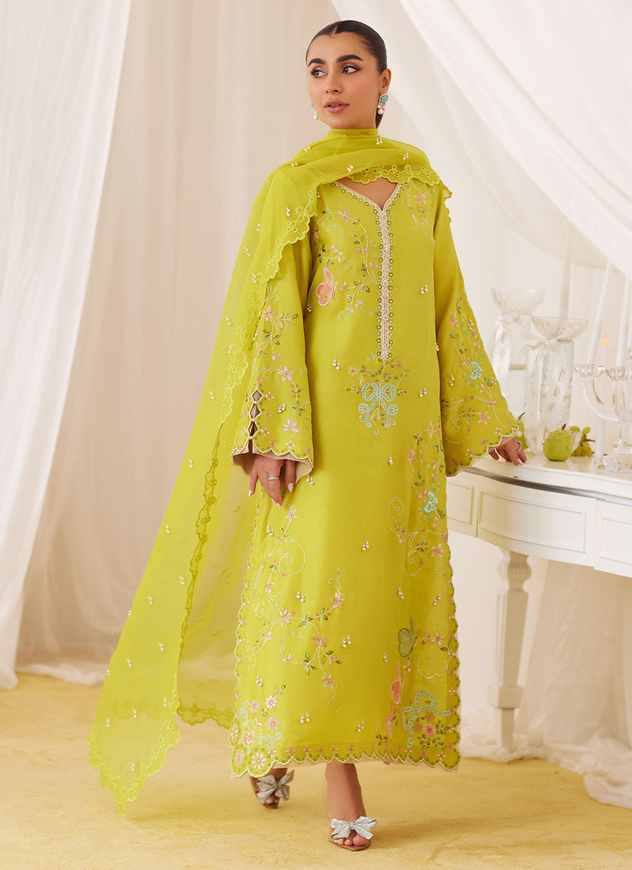 Marija Kiwi Green Embroidered Shirt And Dupatta