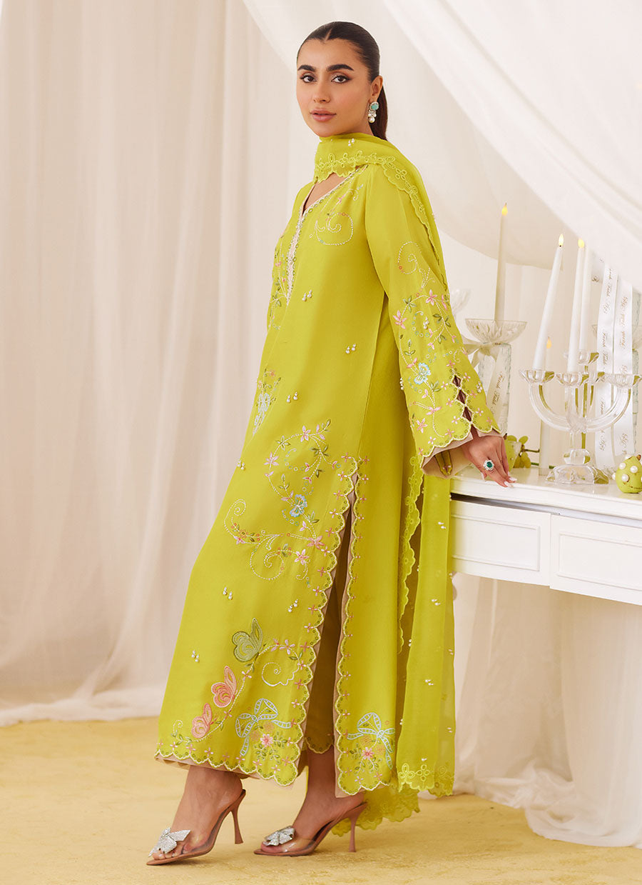 Marija Kiwi Green Embroidered Shirt And Dupatta