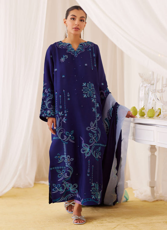 Nada Ink Blue Embroidered Shirt And Dupatta