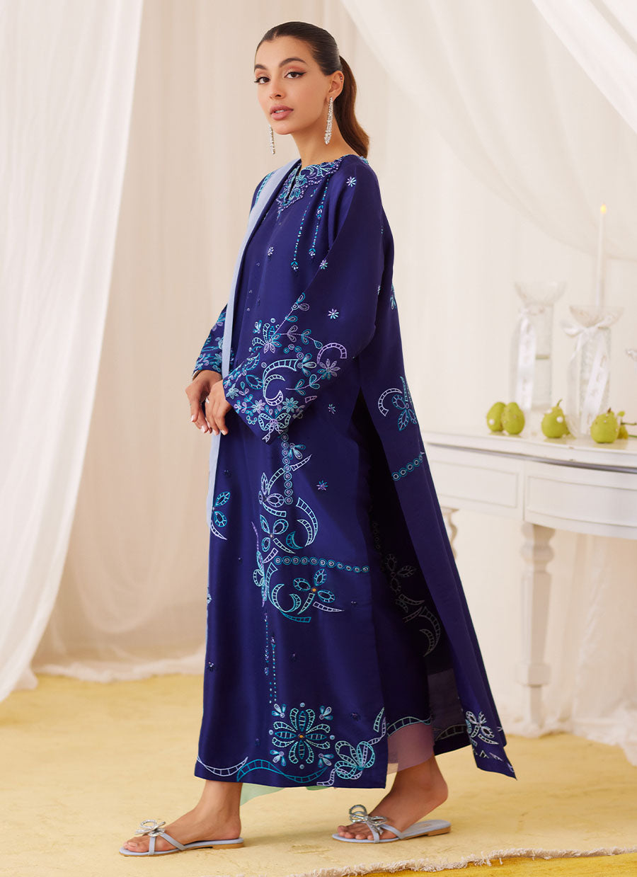 Nada Ink Blue Embroidered Shirt And Dupatta