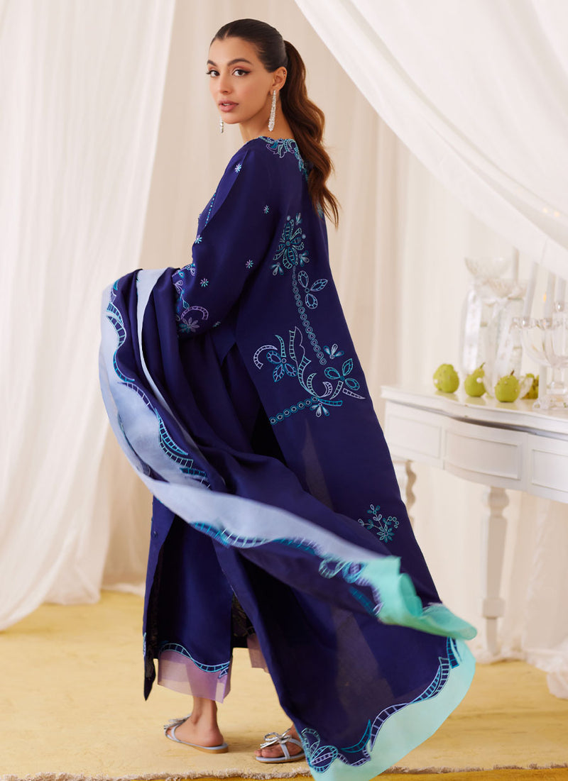 Nada Ink Blue Embroidered Shirt And Dupatta