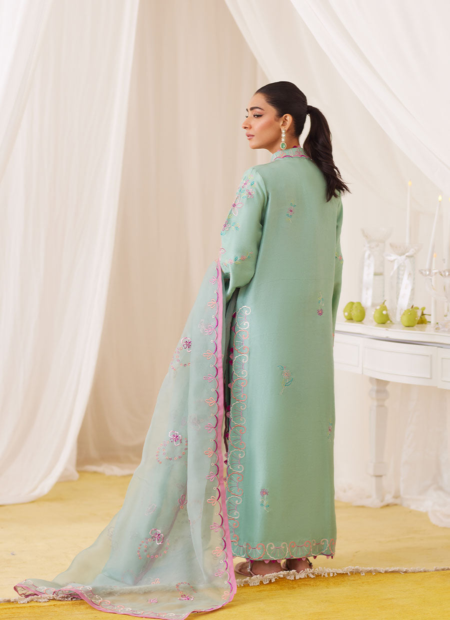 Petra Fern Green Embroidered Shirt And Dupatta