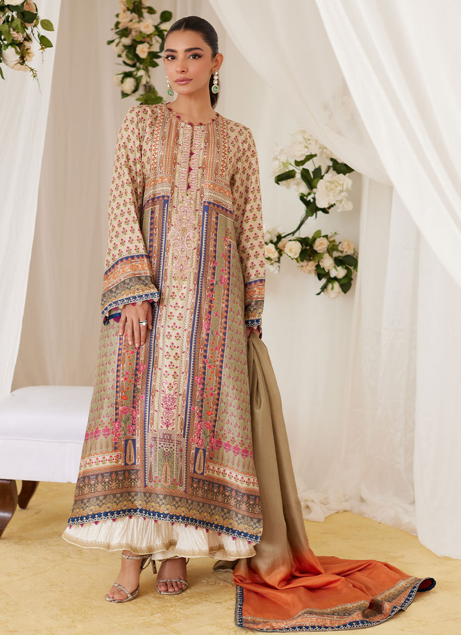 Reen Printed Raw Silk Shirt And Dupatta