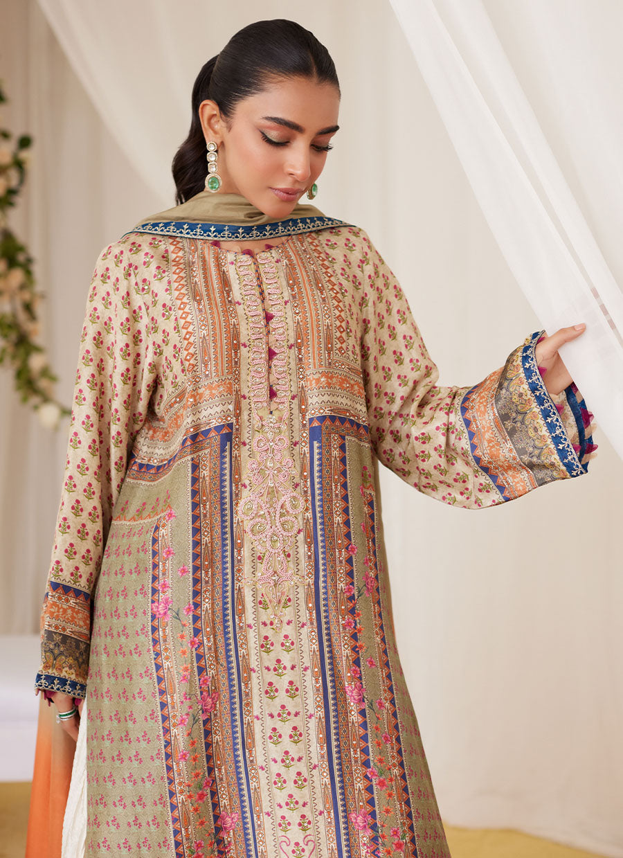 Reen Printed Raw Silk Shirt And Dupatta