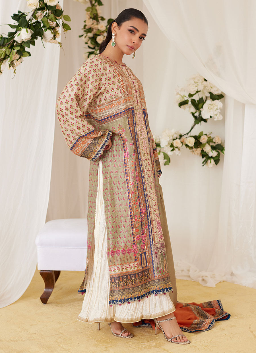 Reen Printed Raw Silk Shirt And Dupatta