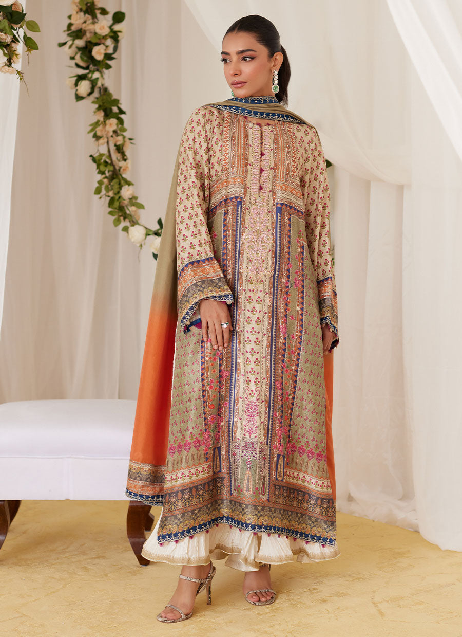 Reen Printed Raw Silk Shirt And Dupatta