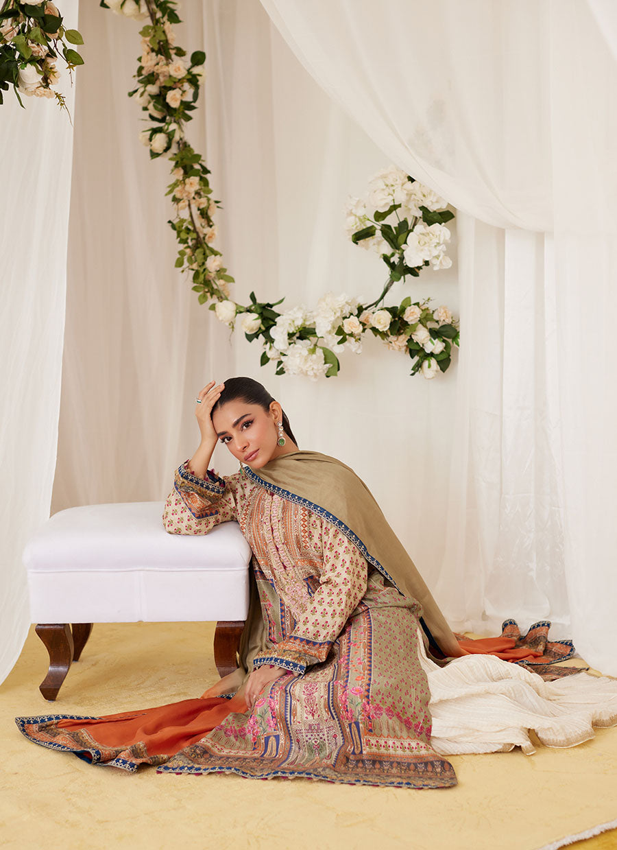 Reen Printed Raw Silk Shirt And Dupatta