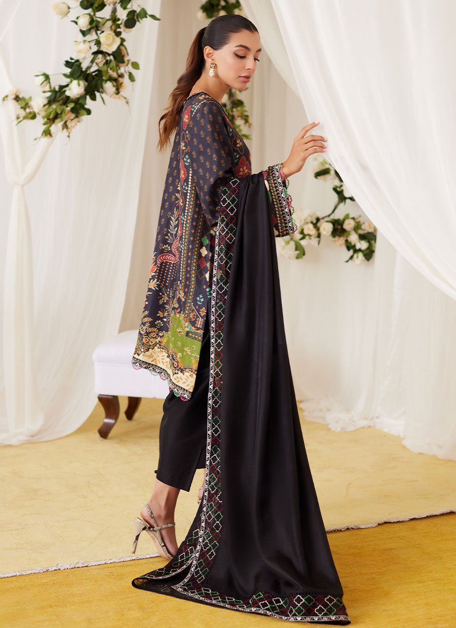 Maala Printed Raw Silk Shirt And Dupatta