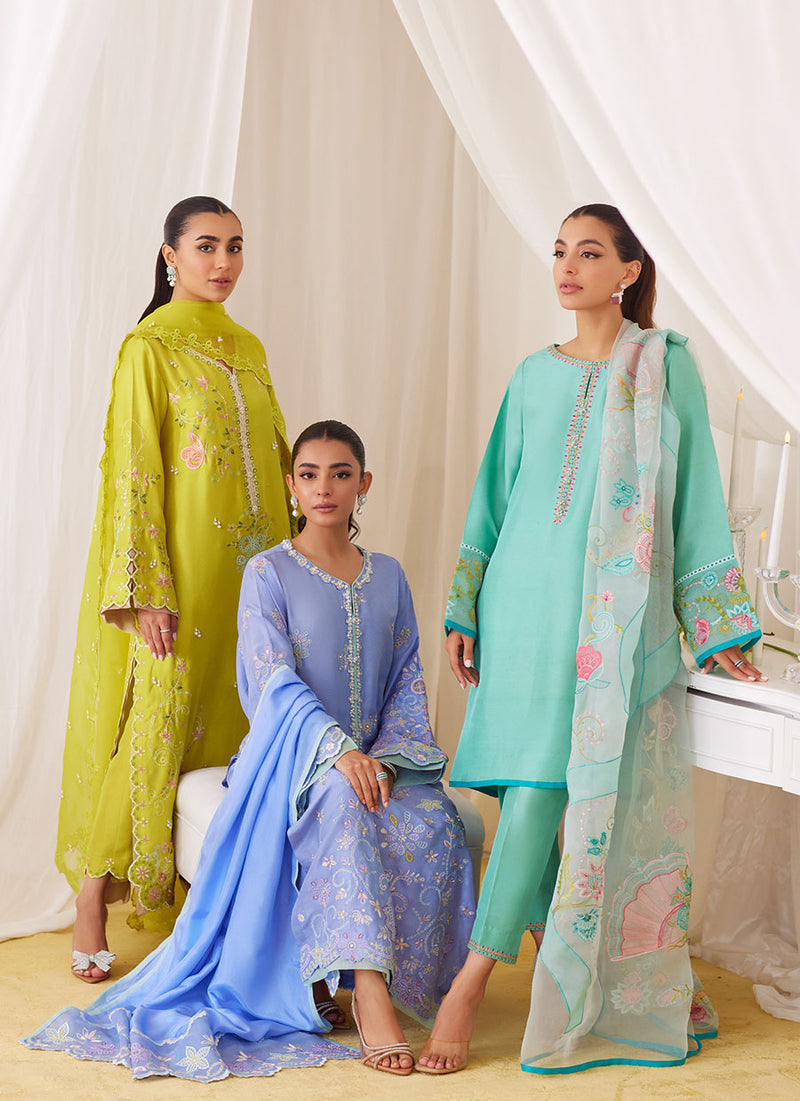 Leesha Periwinkle Blue Raw Silk Shirt And Dupatta