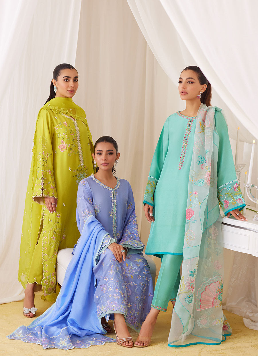 Leesha Periwinkle Blue Raw Silk Shirt And Dupatta